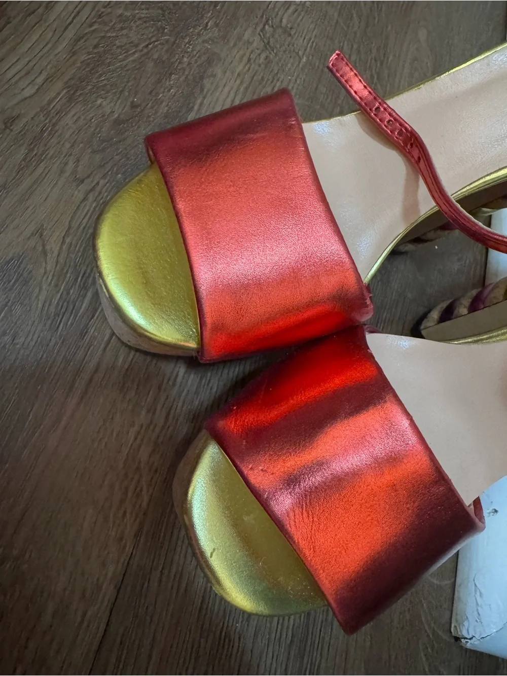 Gucci Metallic Red Platform Sandals with Rainbow Stacked Heel